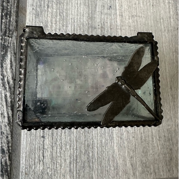 J Devlin Glass Dragonfly Art Glass Trinket Jewelry Box Fused Glass Rare - Picture 4 of 11
